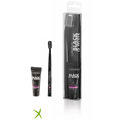 Curaprox Black is White Dentifrici Sbiancanti 1 Dentifricio 10ml + 1 Spazzolino