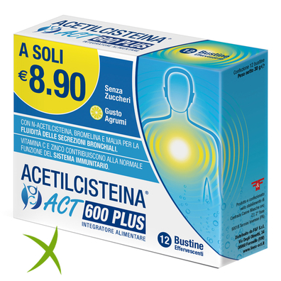 F&F Acetilcisteina Act 600 Plus 12 Bustine Effervescenti Agrumi