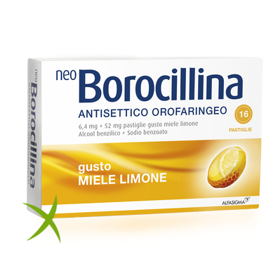 Neoborocillina Antisettico 6,4mg + 52mg 16 Pastiglie Gusto Limone