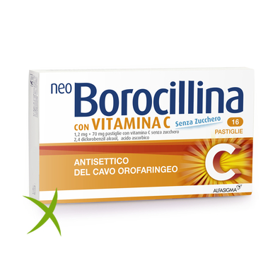 Neoborocillina C 1,2mg + 70mg 16 Pastiglie Vitamina C Senza Zucchero